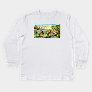 19th C. Mermaids at Ship Wreck Kids Long Sleeve T-Shirt